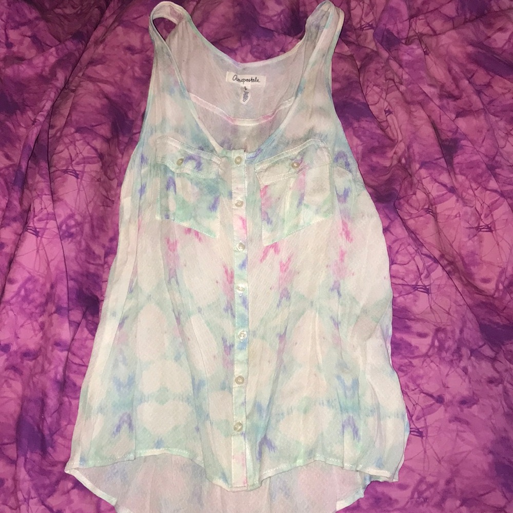 small colorful button up tank top with pockets